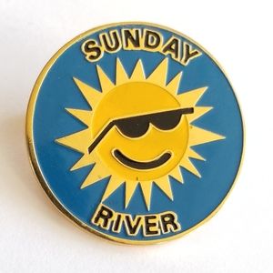 Vintage Sunday River pin enamel lapel brooch sun blue yellow ski